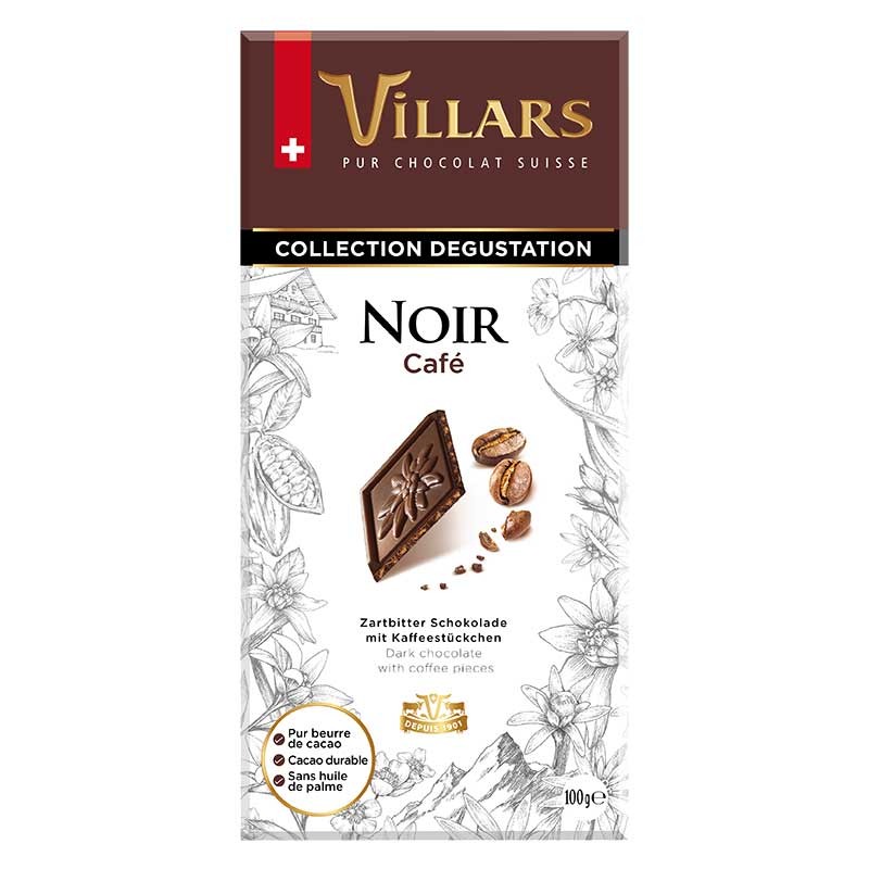 Tablette Dégustation de Chocolat Noir aux Pépites de Café - Villars