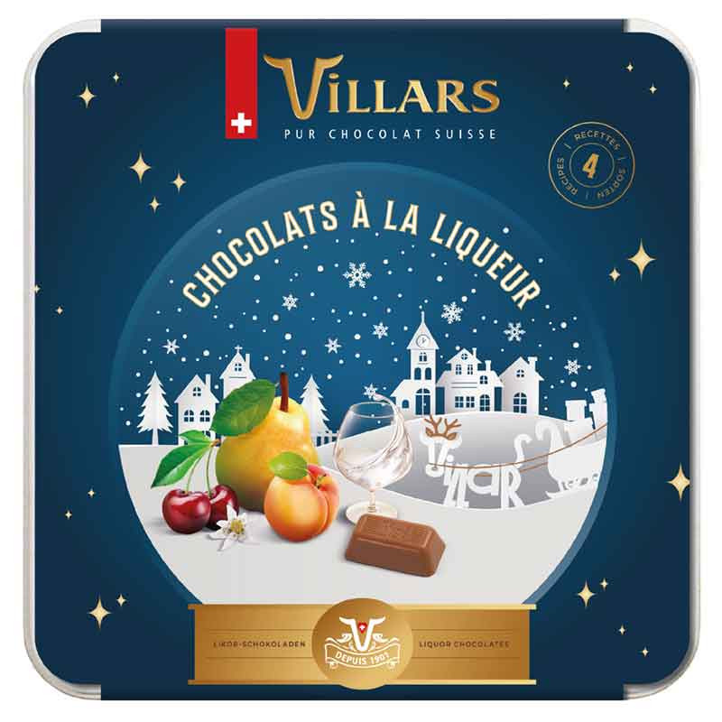 Boîte de chocolats Les Larmes de Liqueurs avec fourreau de Noël, 250g